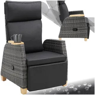 tectake® Rattan Outdoor Sessel mit Alu Gestell, Korbsessel Hochlehner mit Fußstütze, verstellbare Lehne, Relaxsessel mit Liegefunktion, Liegestuhl Balkon, Lounge Möbel Garten, Lesesessel - 1 Sessel