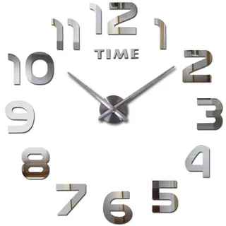 3D Wanduhren Wanduhr Groß 60cm Uhr Mute Decor Wandtattoo Modern Deko Geschenk Home Office Büro DIY Wohnwand Wohnzimmer Wand Decoration Schwarz Retoo - Weiß/Silber
