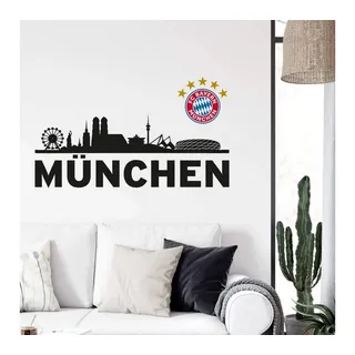K&L Wall Art Wandtattoo Fußball Wandtattoo FC Bayern München Skyline Schwarz Sterne Logo Bunt, Wandbild selbstklebend, entfernbar bunt 80 cm x 50 cm
