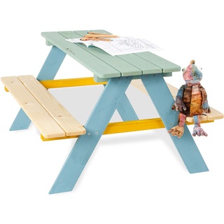 PINOLINO Kindersitzgarnitur Nicki für 4, aus massivem Holz, 2 Bänke mit 1 Tisch, empfohlen für Kinder ab 2 Jahren, bunt