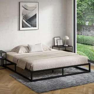 skølm Bragi Metallbett 180x200 cm – Bett aus Metall mit Lattenrost – stabiles Metall Bettgestell Schwarz – Bettrahmen geeignet als Doppelbett – Doppelbettgestell 25 cm hoch – Gästebett mit Stauraum