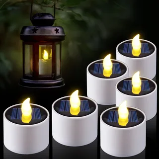 PChero Solar Wiederaufladbare Kerzen Outdoor Wasserdicht, 6 Stück LED Elektrische Teelichter Kerzen Flackernd mit Aufladbar Batterie für für Laterne Garten Camping Außen Deko