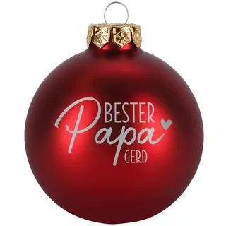 Herz & Heim® Weihnachtskugel aus Glas mit persönlicher Gravur/Rot oder Weiß/Matt oder Hochglanz/Ø 8 oder 10 cm/Verschiedene Motive Ø 10 cm, Rot Matt, Bester Papa