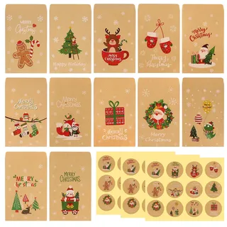 48 Stück Papiertüten Klein Weihnachten Mini Geschenktüten Weihnachten 7,7x11cm Weihnachtstüten Papier mit 48 pcs Sticker für skalender Tüten Kekstüten Tütchen für Süßigkeiten Weihnachtsdeko