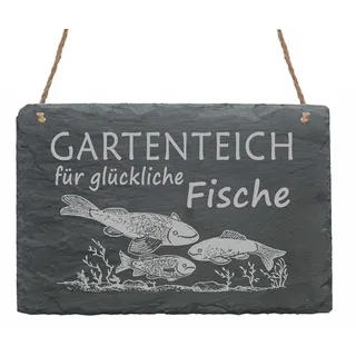 Schiefertafel Gartenteich für glückliche Fische - Schild 22 x 16 cm