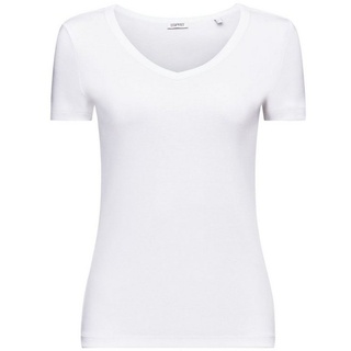 Esprit T-Shirt Baumwoll-T-Shirt mit V-Ausschnitt (1-tlg) weiß S