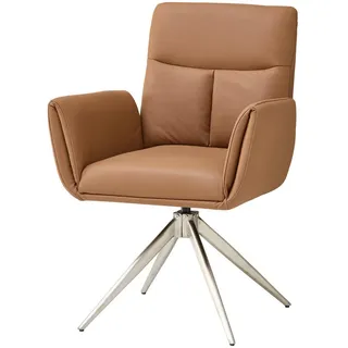 P & B Armlehnstuhl, Braun, Edelstahl, Metall, Leder, Echtleder, Rindleder, Füllung: Federn, eckig, 61x94x67 cm, Sitzfläche 360° drehbar, Esszimmer, Stühle, Esszimmerstühle, Armlehnenstühle