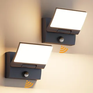 K-Bright 2 Stück 30W Außenwandleuchte Außenlampe mit Bewegungsmelder, LED Wandleuchte Innen Außen Wandlampe mit Schwenkbar Panel, IP65 aussenlampe wand, 3000K Warmweiß für Eingang Terrasse(Anthrazit)