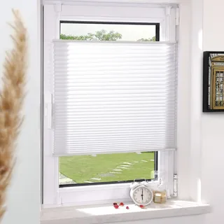 Grandekor Plissee Klemmfix ohne Bohren Weiß 80x180cm(BxH) | Lichtdurchlässig & Blickdicht Jalousie Faltrollo Sichtschutz und Sonnenschutz für Fenster & Tür einfache Montage
