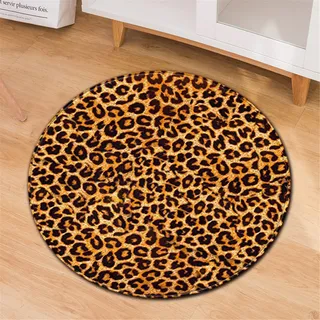 Chickwin Teppiche für Wohnzimmer Rund, Tier Drucken Teppich Modern Schlafzimmer Groß Flanell Flauschig Weich rutschfest Fußmatte Waschbar für Kinderzimmer (Leopard Muster,Durchmesser 100cm)
