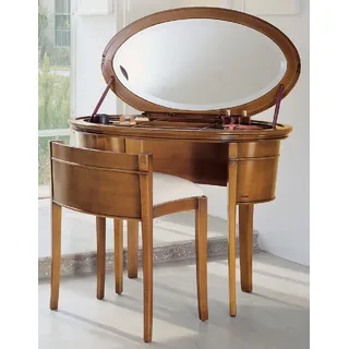 Casa Padrino Luxus Biedermeier Schminkkonsole mit Stuhl Braun / Weiß - Schlafzimmer Möbel - Hotel Möbel - Luxus Qualität - Made in Italy
