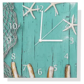 Wallario Design Wanduhr Maritime Dekoration aus Echtglas, Größe 30 x 30 cm - Türkis