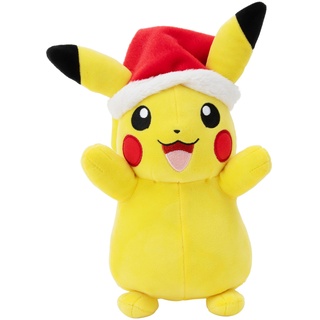 Pokémon PKW3376-20 cm Winter Plüsch - Pikachu mit Weihnachtsmütze, offizielles Pokémon Plüsch