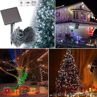 NEU SOLAR AKKU XXL 50m lang Lichterkette weiß für Haus Garten Weihnachten Balkon