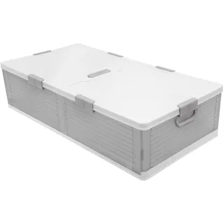 101x51,5x24 cm Unterbett Aufbewahrungsbox aus PP mit Deckel, Unterbettkommode Unterbettbox Organizer mit Rollen, Double Lid Boxen Aufbewahrung Stapelbar Aufbewahrungsbox (Weiß+Semitransparent)
