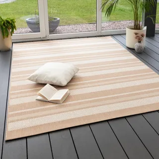 Steffensmeier In- und Outdoor Teppich Bergen Küche Balkon Garten Flur, wasserfest, Kunststoff, Streifen Beige, Größe: 240x330 cm