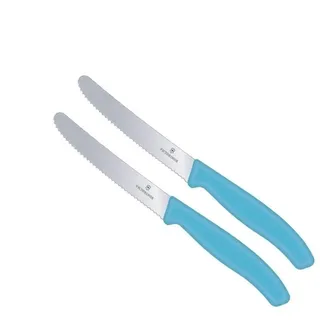 Victorinox Tafelmesser Küchenmesser Set, 2-teilig, Karibikblau, Swiss Classic (2 Stück), ergonomischer Griff, ideal für Präzisionsarbeiten in der Küche blau