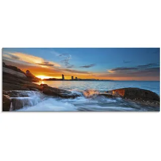 Glasbild ARTLAND "Sonnenuntergangszeit am Hua-Hin Strand", blau (farbe bild(er): blau), B:125cm H:50cm, Bilder, in verschiedenen Größen