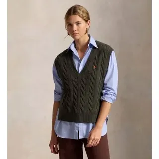 Polo Ralph Lauren für Damen. 211949994502 Strickweste aus Wolle und Kaschmir in Grün (L), Lässig, Ärmellos / Hosenträger