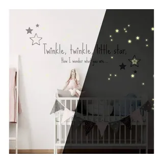 K&L Wall Art Wandtattoo Twinkle little star Leuchtsterne Spruch 60x24cm selbstklebend, Kinderzimmer Leuchtbild schwarz