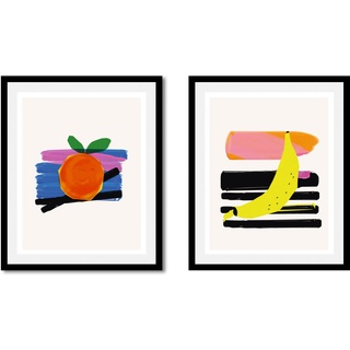 Bild QUEENCE "Set Fonsi" Bilder Gr. B/H: 30 cm x 40 cm, Wandbild Hochformat, 1 St., bunt (orange, blau, gelb) Kunstdrucke