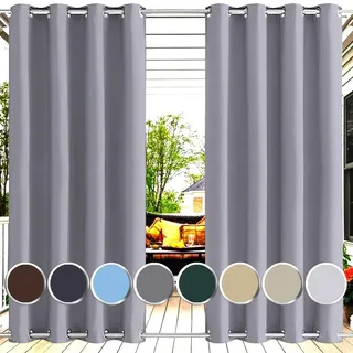 wasserdichter vorhang outdoor wasserdicht wetterfest mit ösen oben und unten Windschutz vorhang outdoor wetterfest mit ösen für terrasse balkon außen pavillon cabana 110x250cm (BxH 1 Stück) Grau