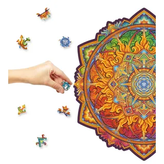 UNIDRAGON Original Holzpuzzle — Mandala Nascent Sun, 350 Teile, King Größe 13 x 13 Zoll (33 x 33 cm) Schöne Geschenkverpackung, Einzigartige Form Erwachsene und