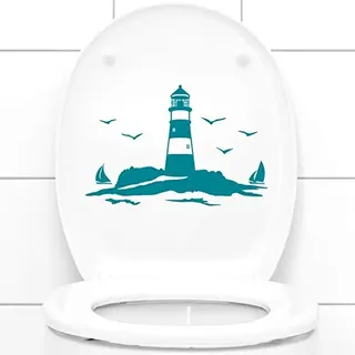 Grandora WC Aufkleber Leuchtturm mit Segelschiffen I cremeweiß (BxH) 25 x 16 cm I Wandtattoo Toilette Wandaufkleber Badezimmer Aufkleber Klo Sticker W5330