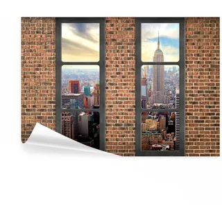 decomonkey Fototapete New York 350x256 cm XL Tapete Wandbild Wandbild Bild Fototapeten Tapeten Wandtapete Wandtapete Skyline Stadt Ziegel Muster Ziegelmauer Fenster