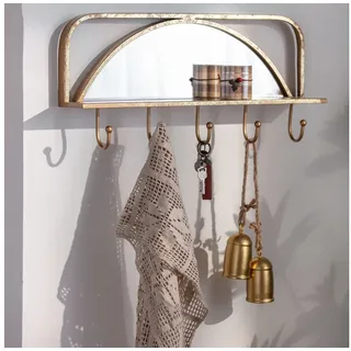 K&L Wall Art Wandspiegel Metall Wandregal Metallspiegel Antik Goldoptik Garderobe Kleiderhaken, Schlüsselaufhänger Regal goldfarben