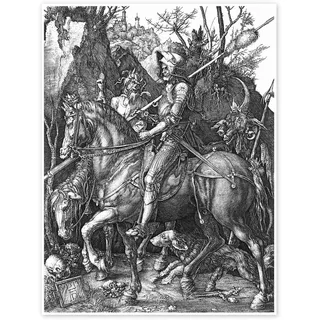 Albrecht Dürer Ritter, Tod und Teufel Poster 30 x 40 cm | Deutsche Renaissance Kunst | Detailreiche Grafik mit Ritter, Tod und Teufel als allegorisches Motiv