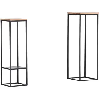 Carryhome Beistelltischset, Schwarz, Akazie, Holz, Metall, 2-teilig, Akazie, massiv, quadratisch, 26-31x85-91x26-31 cm, Wohnzimmer, Wohnzimmertische, Satztische