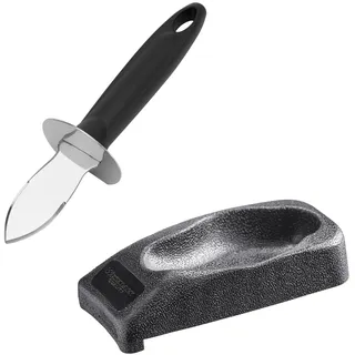 Westmark Austern-Set: 1 Austernbrecher, beidseitig geschliffene Klinge + 1 Austernhalter mit Anlegekante, Rostfreier Edelstahl/Kunststoff, Silber/Schwarz, 661522E6