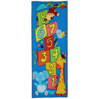 Relaxdays Kinderteppich Hüpfkästchen, Spielteppich mit Tier-Motiv, 179 x 67 cm, Hüpfteppich für Himmel und Hölle, bunt, Polyester, Kunststoff