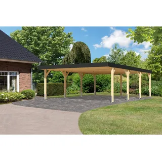 Karibu Doppelcarport Leimholz 5,58 x 8,13 m naturbelassen inkl. H-Pfostenanker