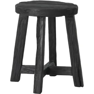 Hocker Gio aus recyceltem Teakholz, skandinavisches Design, schwarz, handgefertigtes Unikat