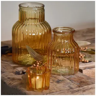 Viana Tischvase Glas Blumenvase Retro Orange Ø11 H14,5 2er Set Dekoration, 2 Stück