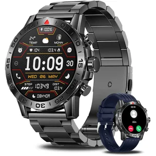 Smartwatch Herren mit Telefonfunktion Fitnessuhr Herzfrequenz Sportuhr Schwarz