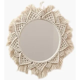 Makramee-wand-schminkspiegel, Boho-stil, Handgewebt Aus Baumwollseil Mit Quasten