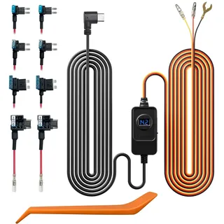 REDTIGER F7N Dash Cam Hardwire Kit, Dashboard Camera Car Charger Cable Kit 12V- 24V to 5V w/Fuse Kit, Low Voltage Protection for Dash Cam Double-4 Fuses