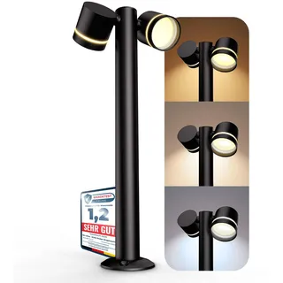 SSC-LUXon ULICA Pollerleuchte schwarz IP54 2x GX53 3W 3 Lichtfarben LED | Außen-Standleuchte mit zwei schwenkbaren Spots - warmweiß bis tageslicht, für Garten & Weg, spritzwasserfest IP54, inkl. LED