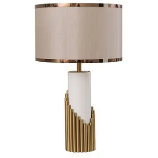 Quality Elegance Nachttischlampe Luxus Tischlampe Gold Weiß Stoffschirm 65 cm Modern Design