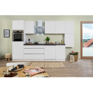Respekta Küchenzeile/Küchenblock ohne E-Geräte 330 cm Grifflos Weiß Matt
