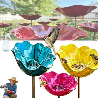 Metall Gartenstecker Vogeltränke, Blumen Gartenstecker Vogeltränke, Bienentränke Keramik Blume, Winterfest, rostfrei, als Vogeltränke zum Aufhängen Oder Stecken für Garten & Terrasse(P)