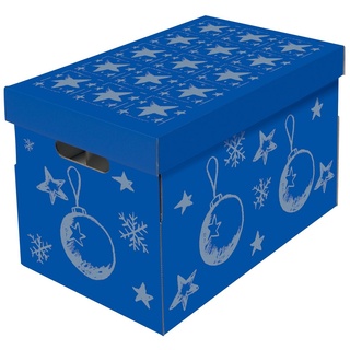NIPS Aufbewahrungsbox CHRISTMAS mit variabler Innenaufteilung auf 3 Ebenen (1 St), für Christbaumkugeln, Weihnachtsschmuck, Weihnachtsdeko, Wellkarton blau|silberfarben