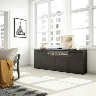 SKRAUT HOME Sideboard, Schrank, Küche, Schrank, Flurmöbel, 200x35x75cm, 4 Türen, Elektrischer Kamin, Moderner Stil, Schwarz - 64_11
