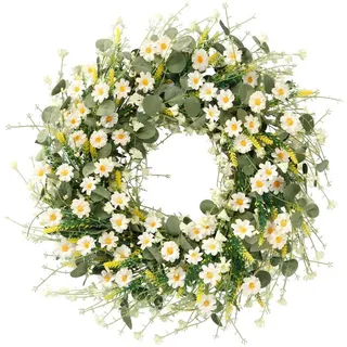 Diwzbyn Dekokranz Frühlings- und Sommer-Türkranz, künstlicher -Margeritenkranz,45cm, für Haustür, Fenster, Wand, Hochzeit, Bauernhaus- und Festdekoration gelb