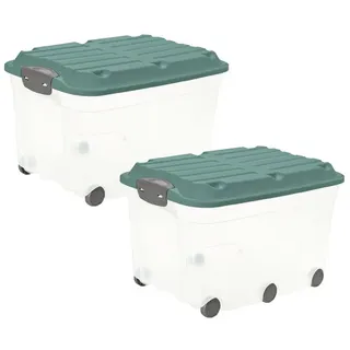 ROTHO Aufbewahrungsbox Roller 6 2er-Set Spielzeugkiste 57l mit Deckel und Rollen (Aufbewahrungsset, 2er-Set) grün