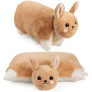 BRUBAKER Kuscheltier Kuscheltierkissen Hase - 2 in 1 Plüschtier und Kuschelkissen (Tierkissen Hasenkissen Stofftier, 1-St., 40 x 30 cm), Kuschelhase - aufklappbares Kinder Plüschkissen mit Klettverschluss braun