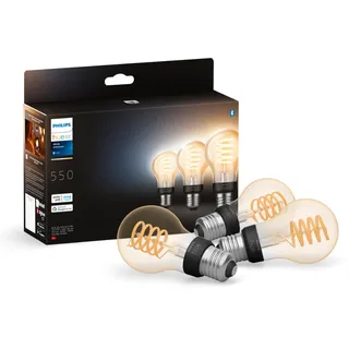 Philips Hue E27 Filament, 7W, 3er Pack | White Ambiance, Dimmbar, Warm- bis kühlweißes Licht, App- und Sprachsteuerung, Kompatibel mit Amazon Alexa, Smart Home